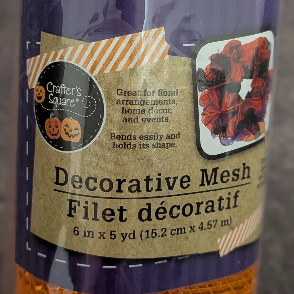 Crafter's‎ Square Orange Decorative Mesh with Gold Tinsel 6 inch x 5 yard Roll